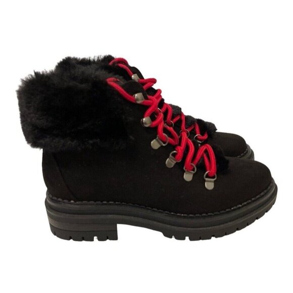 Sugar Womens Rolls Fuzzy Lug Sole Hiker Boots Size 7M Red Laces - Picture 3 of 16